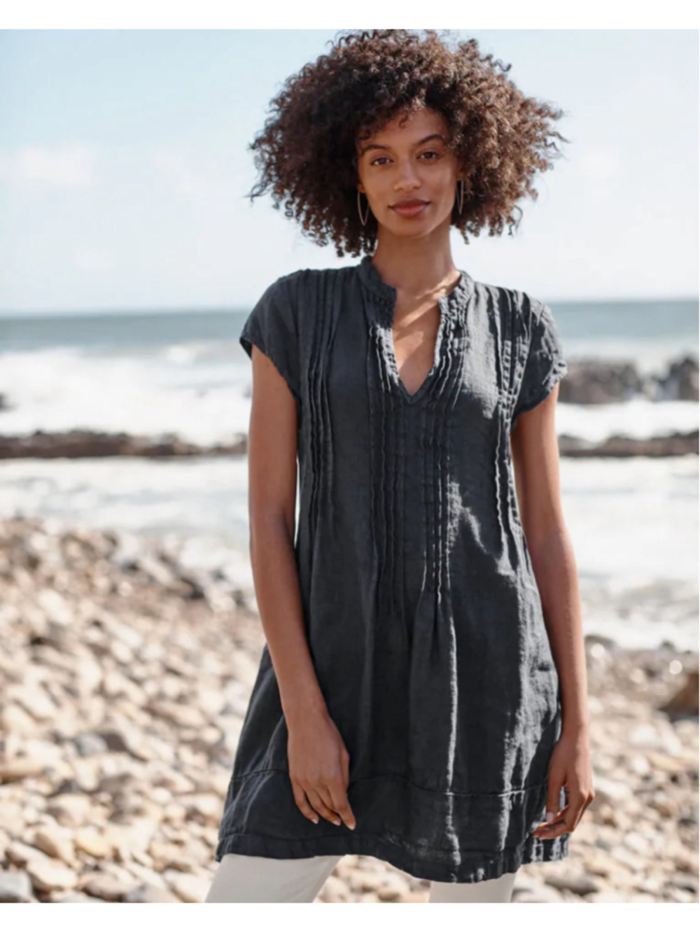 CP Shades Regina 100% Linen Pintuck Tunic XS Charcoal Gray
